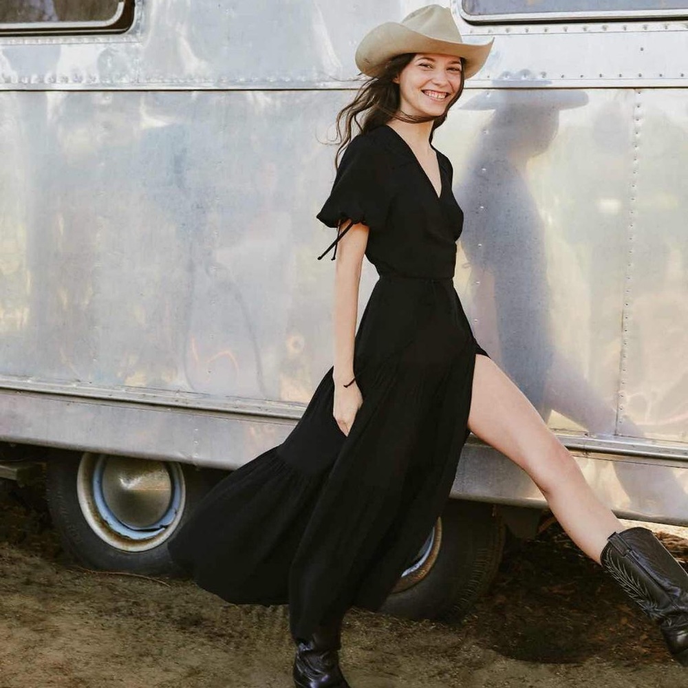Christy Dawn Augusta Wrap Dress Black NWOT XS